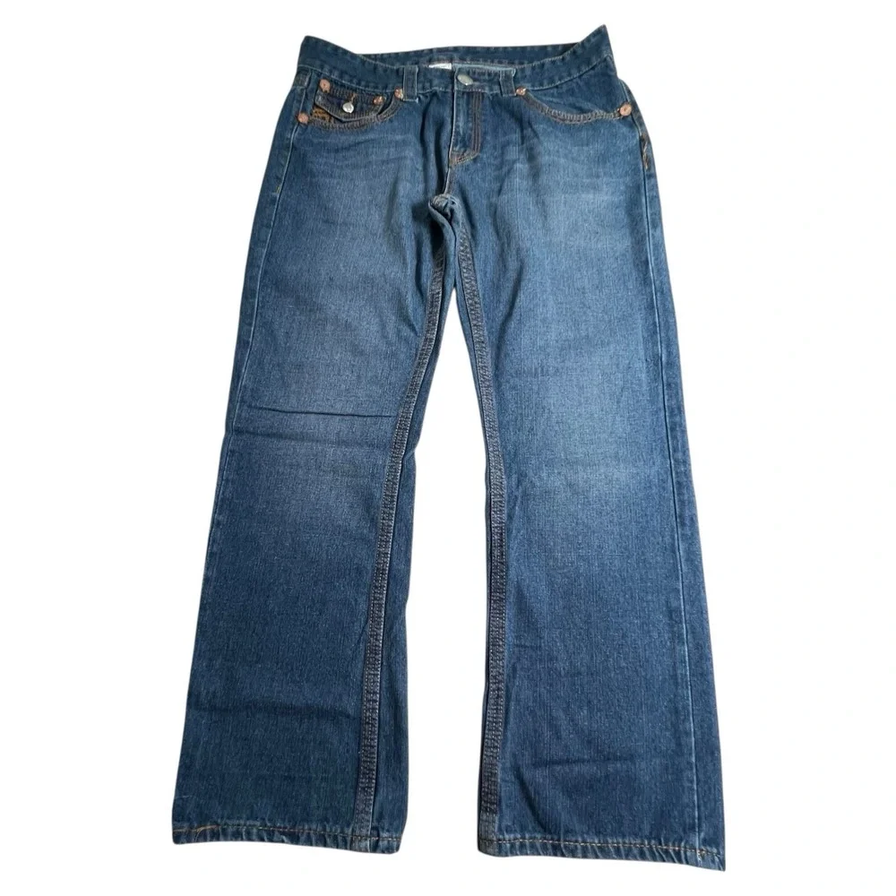 True Religion Mens 38X31 Billy Bootcut Flap Pocket Relaxed Jeans Thick Stitch‎